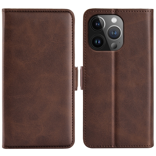 

For iPhone 15 Pro Dual-side Magnetic Buckle Horizontal Flip Leather Phone Case(Brown)