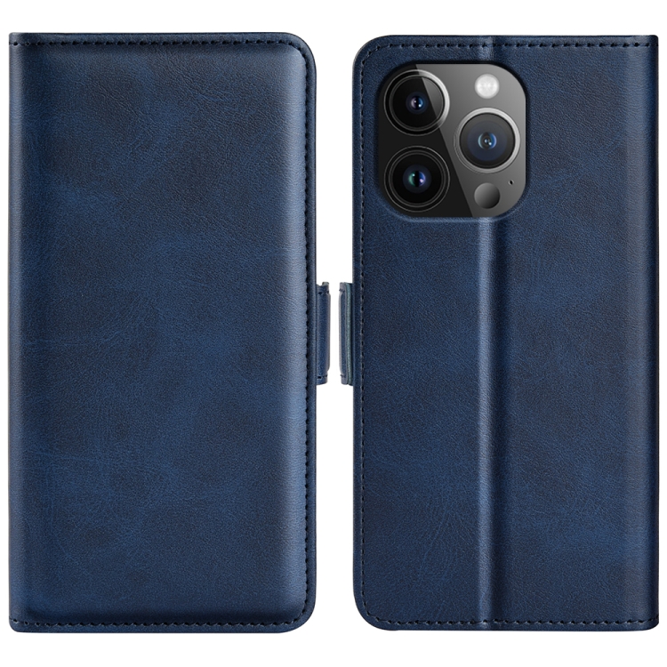 

For iPhone 15 Pro Dual-side Magnetic Buckle Horizontal Flip Leather Phone Case(Dark Blue)