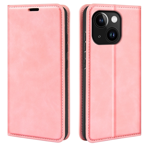 For iPhone 15 Retro-skin  Magnetic Suction Leather Phone Case(Pink) super thick college student a5 leather bound business notepad thick retro simple korean version diary wholesale