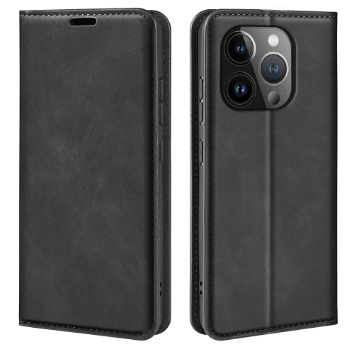 

For iPhone 15 Pro Retro-skin Magnetic Suction Leather Phone Case(Black)