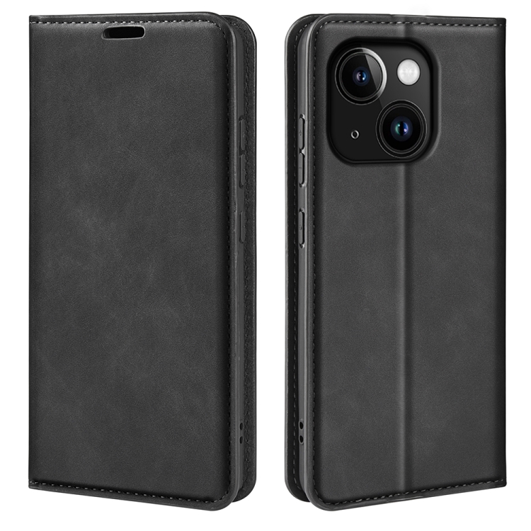 

For iPhone 15 Plus Retro-skin Magnetic Suction Leather Phone Case(Black)