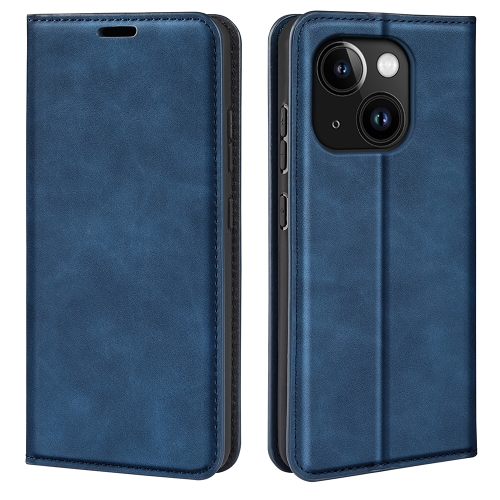 

For iPhone 15 Plus Retro-skin Magnetic Suction Leather Phone Case(Dark Blue)