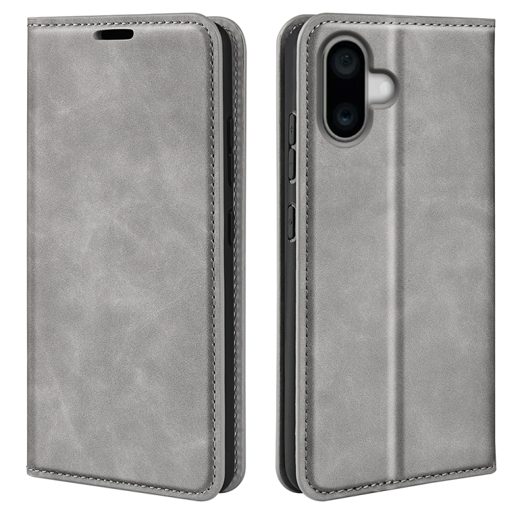 

For iPhone 16 Retro-skin Magnetic Suction Leather Phone Case(Grey)