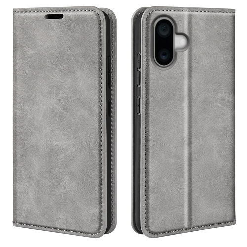 For iPhone 16 Pro Retro-skin  Magnetic Suction Leather Phone Case(Grey) for samsung galaxy s10 retro skin feel ring card wallet phone case brown