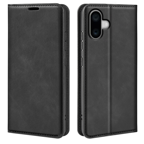 

For iPhone 16 Plus Retro-skin Magnetic Suction Leather Phone Case(Black)