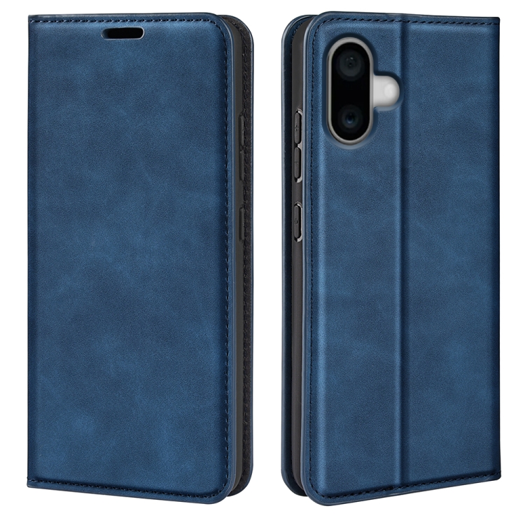 

For iPhone 16 Plus Retro-skin Magnetic Suction Leather Phone Case(Dark Blue)