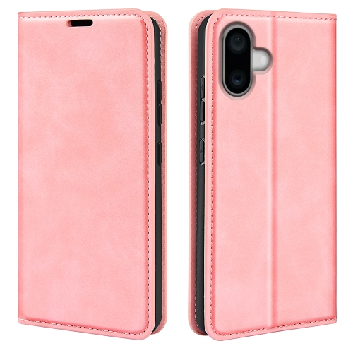 For iPhone 16 Plus Retro-skin  Magnetic Suction Leather Phone Case(Pink) for iphone 14 skin feel leather magsafe magnetic phone case pink