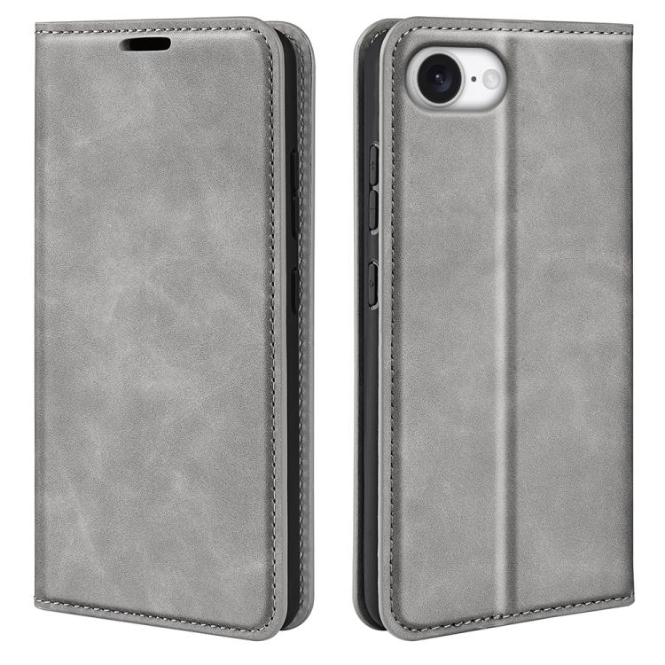 

For iPhone SE 2024 Retro-skin Magnetic Suction Leather Phone Case(Grey)