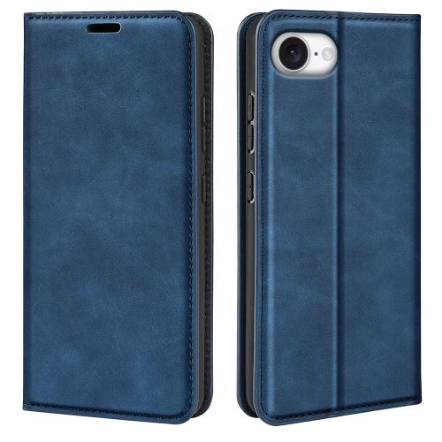 

For iPhone SE 2024 Retro-skin Magnetic Suction Leather Phone Case(Dark Blue)