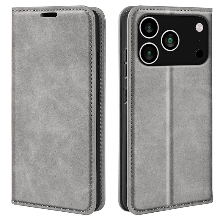 

For iPhone 17 Pro Retro-skin Magnetic Suction Leather Phone Case(Grey)