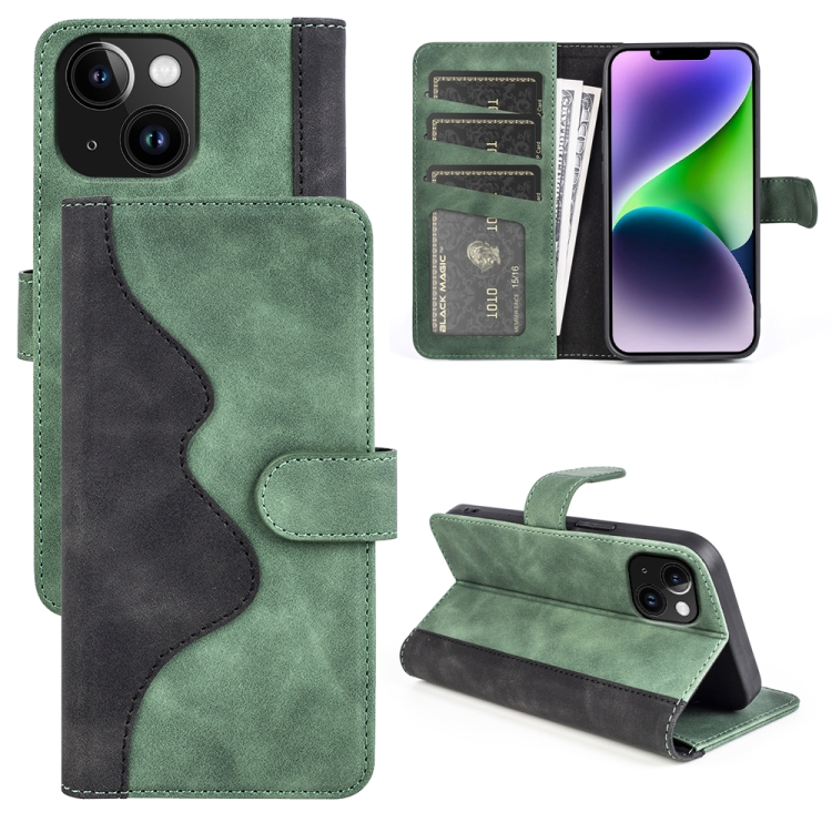 

For iPhone 15 Stitching Horizontal Flip Leather Phone Case(Green)