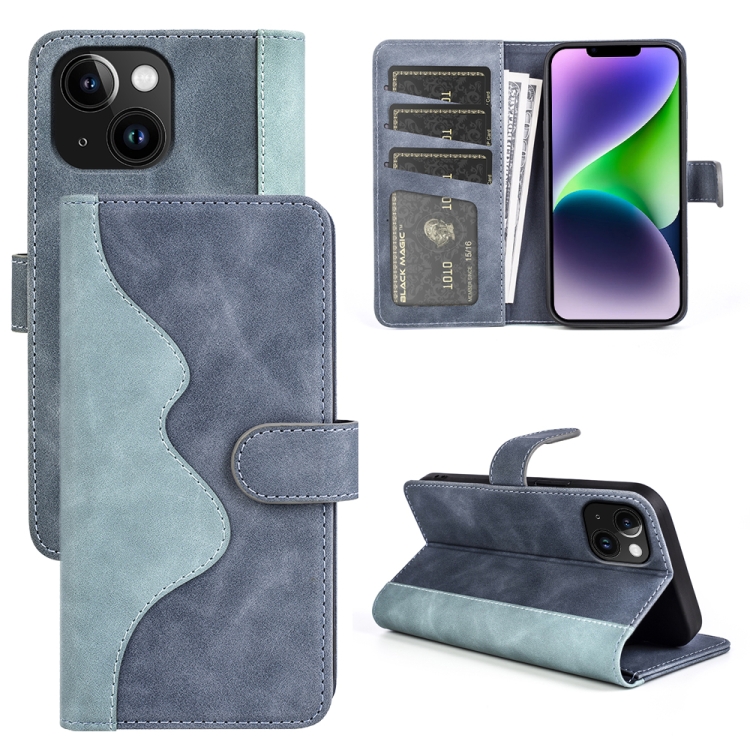 

For iPhone 15 Stitching Horizontal Flip Leather Phone Case(Blue)