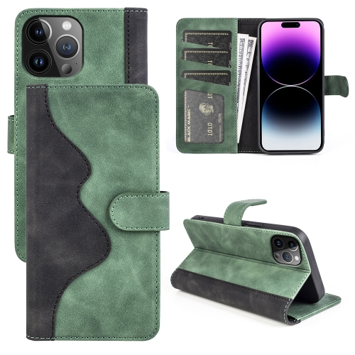 

For iPhone 15 Pro Stitching Horizontal Flip Leather Phone Case(Green)