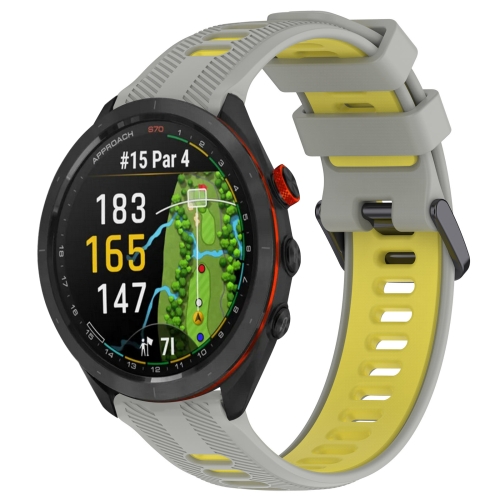 

For Garmin Approach S70 47mm Sports Two-Color Silicone Watch Band(Grey+Yellow)