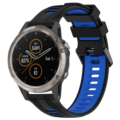 Pour Garmin Fenix 5 Plus Sports Bracelet de montre en silicone bicolore  (noir + bleu)