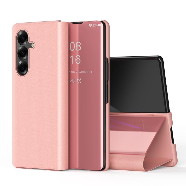 For Galaxy Z Fold8 Ultra 5G Plated Mirror Horizontal Flip Leather Phone Case with Holder(Rose Gold)