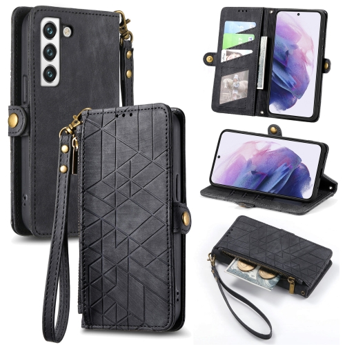

For Samsung Galaxy S22+ 5G Geometric Zipper Wallet Side Buckle Leather Phone Case(Black)