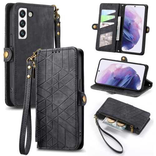 

For Samsung Galaxy S21 Ultra 5G Geometric Zipper Wallet Side Buckle Leather Phone Case(Black)