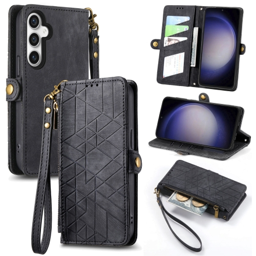

For Samsung Galaxy S23 FE 5G Geometric Zipper Wallet Side Buckle Leather Phone Case(Black)