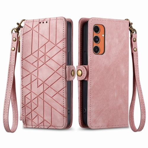 For Samsung Galaxy C55 Geometric Zipper Wallet Side Buckle Leather Phone Case(Pink)