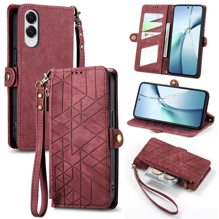 

For Samsung Galaxy S25 Edge 5G Geometric Zipper Wallet Side Buckle Leather Phone Case(Red)