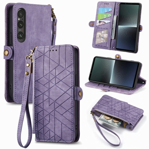 

For Sony Xperia 10 III Geometric Zipper Wallet Side Buckle Leather Phone Case(Purple)