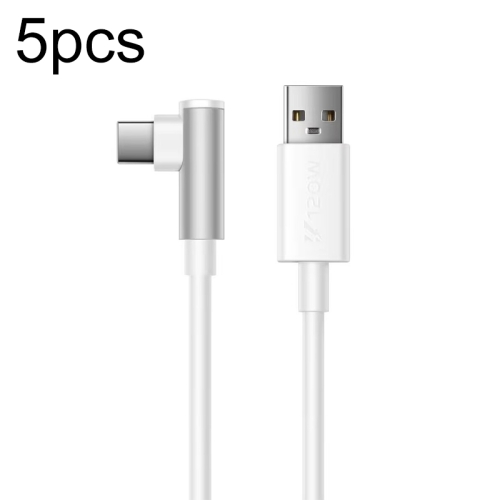 

5pcs XJ-93 1m 120W USB to Type-C Elbow Fast Charging Data Cable for vivo and Other Phone(White)
