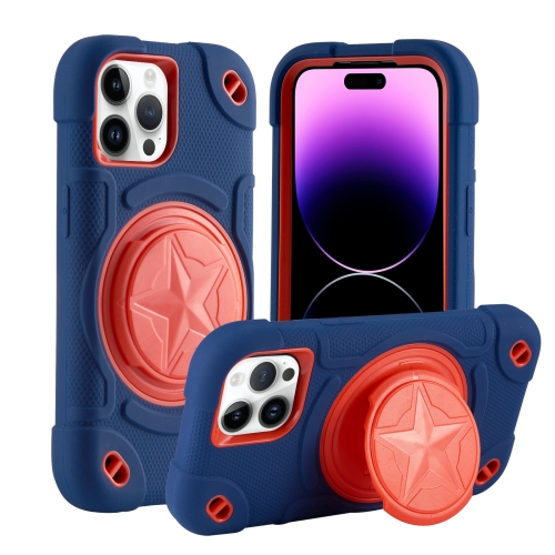 

For iPhone 14 Pro Max Shield PC Hybrid Silicone Phone Case(Navy+Red)