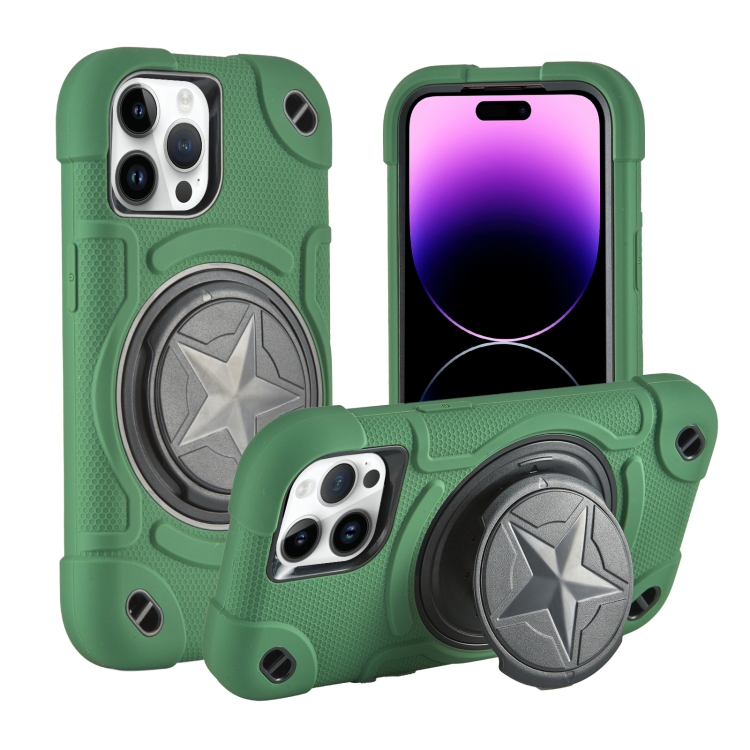 

For iPhone 14 Pro Max Shield PC Hybrid Silicone Phone Case(Dark Green+Black)