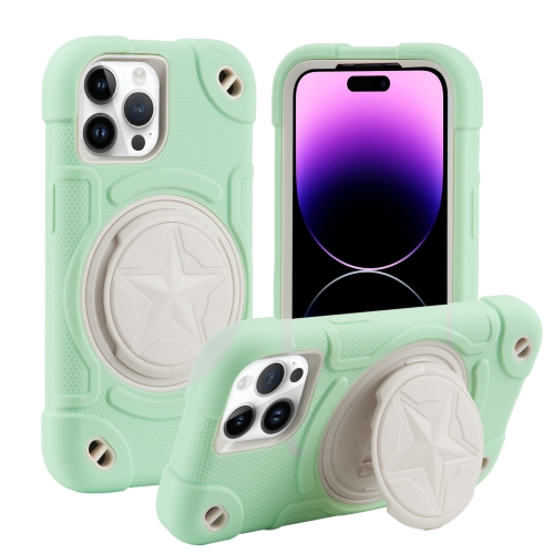 

For iPhone 14 Pro Max Shield PC Hybrid Silicone Phone Case(Fresh Green)