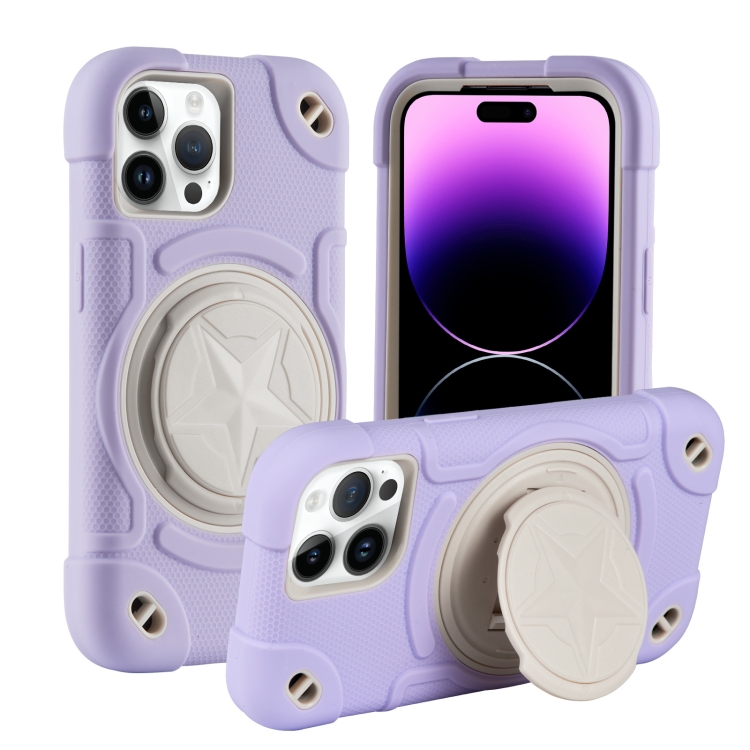 

For iPhone 14 Pro Max Shield PC Hybrid Silicone Phone Case(Rero Purple+White)