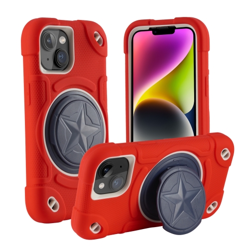 

For iPhone 14 Shield PC Hybrid Silicone Phone Case(Red)
