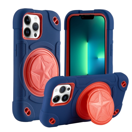 

For iPhone 13 Pro Max Shield PC Hybrid Silicone Phone Case(Navy+Red)
