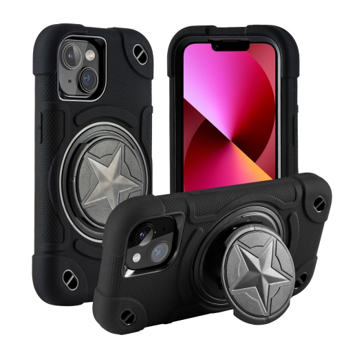 

For iPhone 13 Shield PC Hybrid Silicone Phone Case(Black)