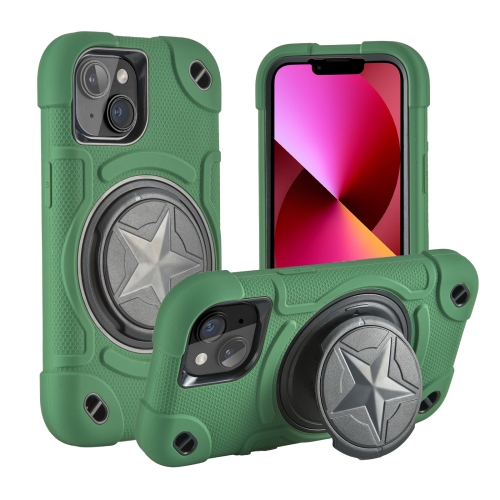 

For iPhone 13 Shield PC Hybrid Silicone Phone Case(Dark Green+Black)