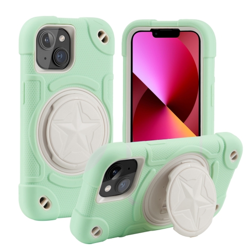 For iPhone 13 Shield PC Hybrid Silicone Phone Case(Fresh Green) nose guard for sports pvc composite comprehensive face protection protect your face and nose from impact dance volleyball