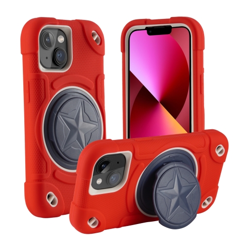 

For iPhone 13 Shield PC Hybrid Silicone Phone Case(Red)