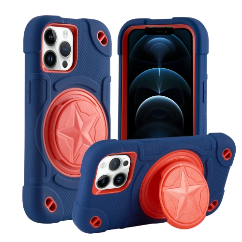 

For iPhone 12 Pro Max Shield PC Hybrid Silicone Phone Case(Navy+Red)