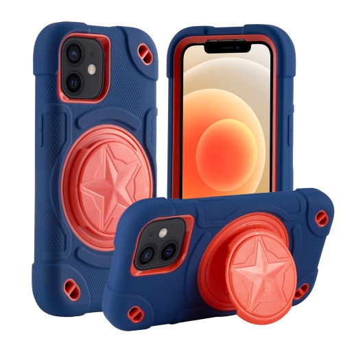 For iPhone 12 Shield PC Hybrid Silicone Phone Case(Navy+Red) wifi doorbell camera wireless doorbell cam with 125° wide angle visual indoor chime