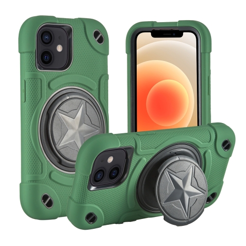 

For iPhone 12 Shield PC Hybrid Silicone Phone Case(Dark Green+Black)