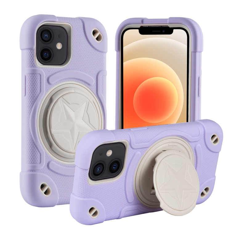

For iPhone 12 Shield PC Hybrid Silicone Phone Case(Rero Purple+White)