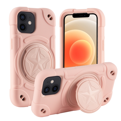 For iPhone 12 Shield PC Hybrid Silicone Phone Case(Rose Pink) nose guard for sports pvc composite comprehensive face protection protect your face and nose from impact dance volleyball