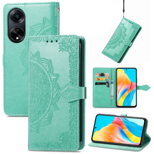 

For OPPO A98 Mandala Flower Embossed Leather Phone Case(Green)