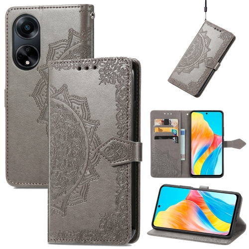 

For OPPO A98 Mandala Flower Embossed Leather Phone Case(Gray)