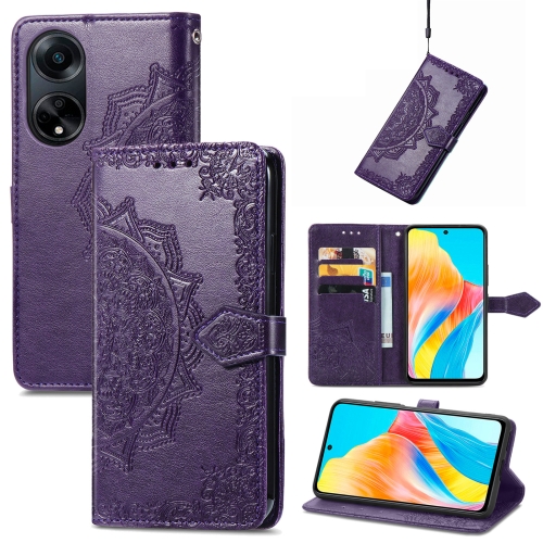 

For OPPO A98 Mandala Flower Embossed Leather Phone Case(Purple)