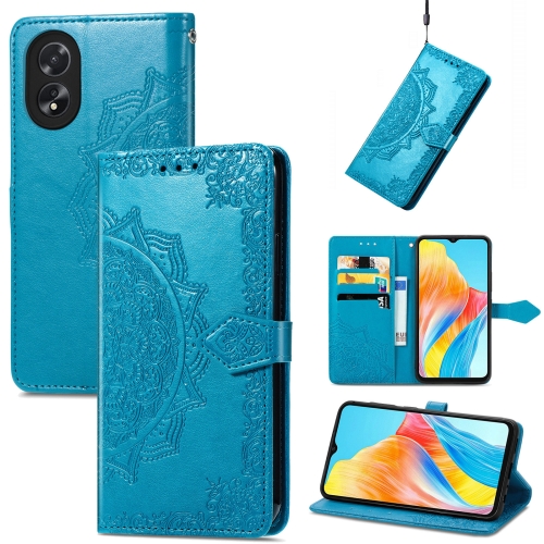 

For OPPO A38 Mandala Flower Embossed Leather Phone Case(Blue)