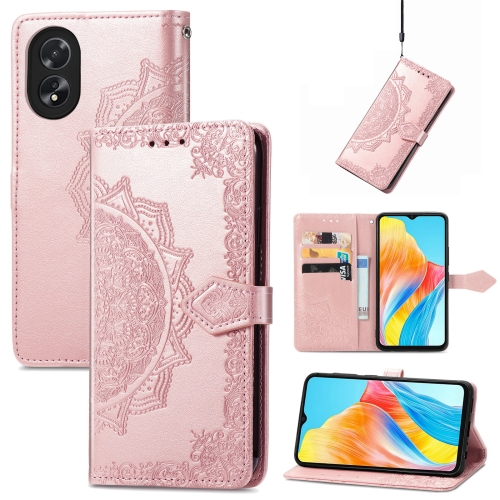 

For OPPO A38 Mandala Flower Embossed Leather Phone Case(Rose Gold)