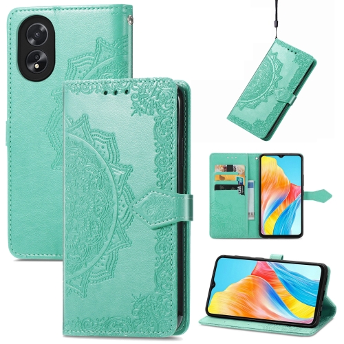 

For OPPO A38 Mandala Flower Embossed Leather Phone Case(Green)