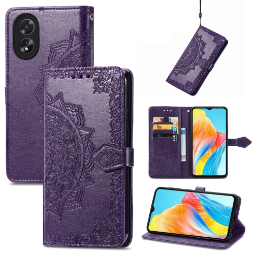 

For OPPO A38 Mandala Flower Embossed Leather Phone Case(Purple)