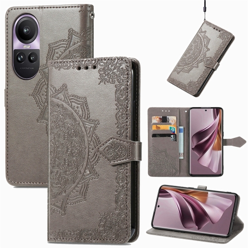 

For OPPO Reno10 Pro 5G Mandala Flower Embossed Leather Phone Case(Gray)